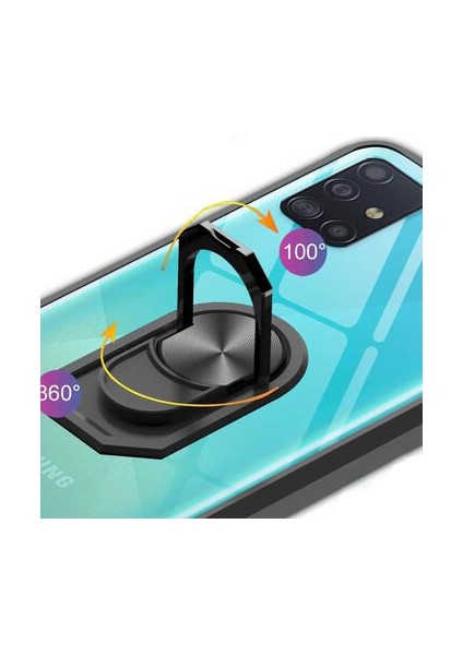 Samsung Galaxy A51 Tam Korumalı Yüzüklü Renkli Kenarlı Manyetik Mola Kılıf Ekran Koruyucu