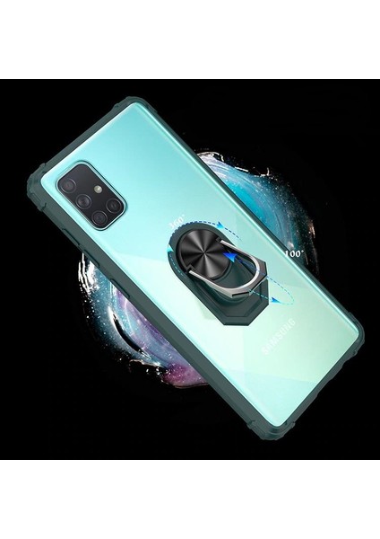 Samsung Galaxy A51 Tam Korumalı Yüzüklü Renkli Kenarlı Manyetik Mola Kılıf Ekran Koruyucu