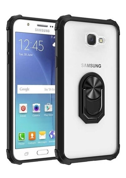 Samsung Galaxy J7 Prime Tam Korumalı Yüzüklü Renkli Kenarlı Manyetik Mola Kılıf Ekran Koruyucu