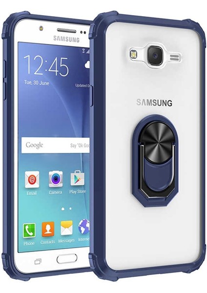 Samsung Galaxy J7 2015 Tam Korumalı Yüzüklü Renkli Kenarlı Manyetik Mola Kılıf Ekran Koruyucu