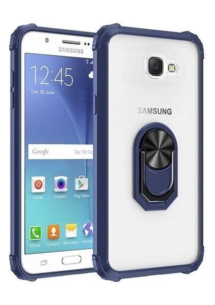 Samsung Galaxy J7 Prime Tam Korumalı Yüzüklü Renkli Kenarlı Manyetik Mola Kılıf Ekran Koruyucu