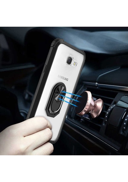 Samsung Galaxy J7 Prime Tam Korumalı Yüzüklü Renkli Kenarlı Manyetik Mola Kılıf Ekran Koruyucu