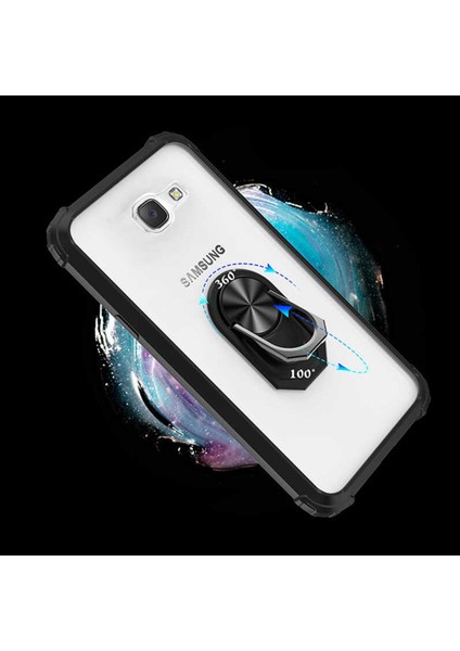 Samsung Galaxy J7 Prime Tam Korumalı Yüzüklü Renkli Kenarlı Manyetik Mola Kılıf Ekran Koruyucu