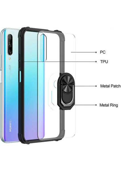 Huawei P Smart Pro Tam Korumalı Yüzüklü Renkli Kenarlı Manyetik Mola Kılıf Ekran Koruyucu fırsatları