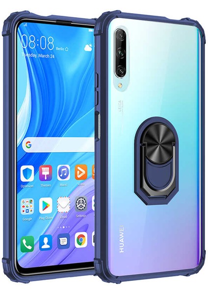 Huawei P Smart Pro Tam Korumalı Yüzüklü Renkli Kenarlı Manyetik Mola Kılıf Kırılmaz Ekran Koruyucu