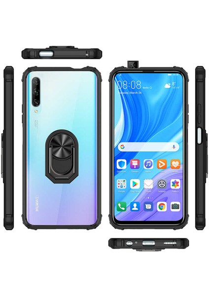 Huawei P Smart Pro Tam Korumalı Yüzüklü Renkli Kenarlı Manyetik Mola Kılıf Kırılmaz Ekran Koruyucu modelleri