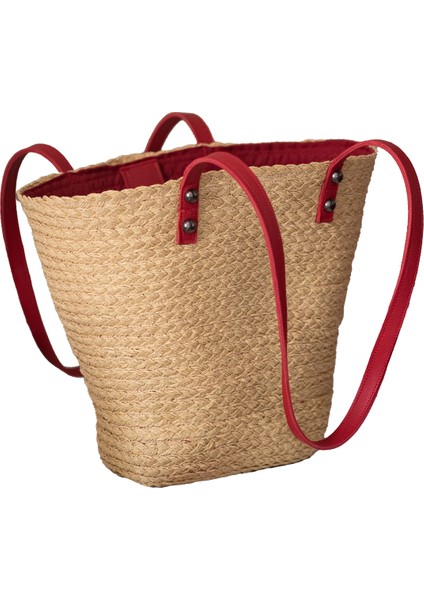 Kadın Kırmızı Askılı El Yapımı Hasır Omuz Çantası fiyatları