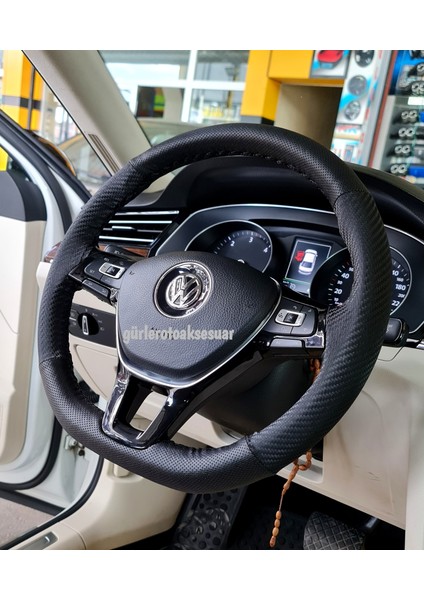 Vw Passat B8 Carbon Direksiyon Kılıfı Dikme Noktalı Karbon Siyah