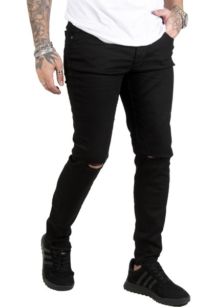 Dizleri Yırtık Likralı Slim Fit Erkek Kot Pantolon 1902114