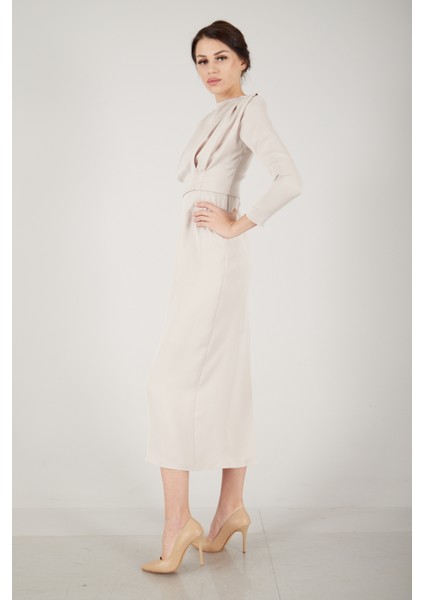 Bej Üzeri Pilise Detaylı Saten Tesettür Abiye Elbise 6502300.55 fiyatları