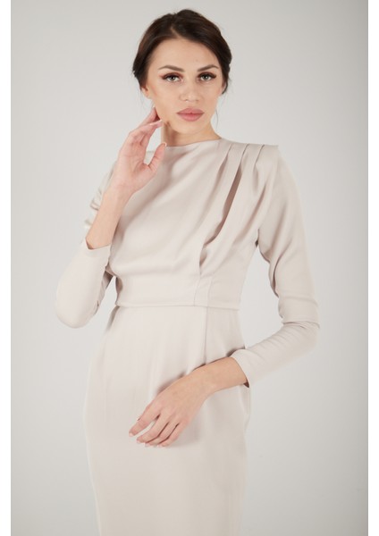 Bej Üzeri Pilise Detaylı Saten Tesettür Abiye Elbise 6502300.55 fırsatları