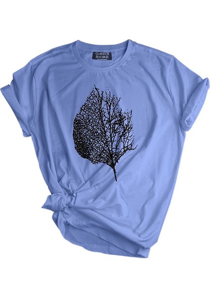 Erkek Tişört Baskılı Outdoor T-Shirt-Yaprak Mavi