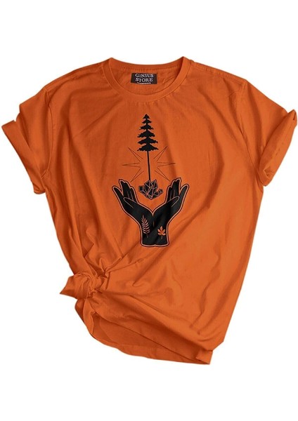 Erkek Tişört Baskılı Outdoor T-Shirt-El Agaçturuncu