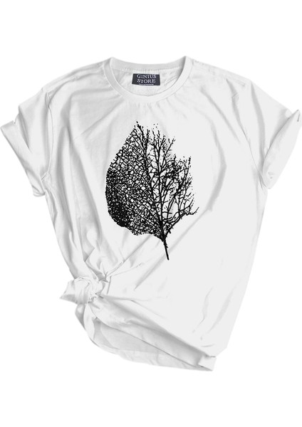 Erkek Tişört Baskılı Outdoor T-Shirt-Yaprak Beyaz
