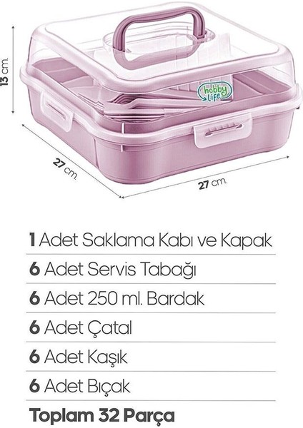 32 Parça 6 Kişilik Çantalı Piknik Seti Lila