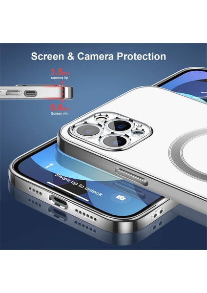 iPhone 13 Pro Kılıf Magsafe Uyumlu 3D Kamera Korumalı Electroplating Şeffaf Silicone Case