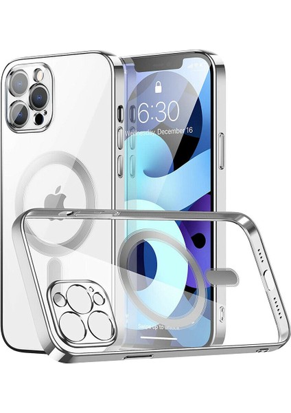 iPhone 12 Pro Max Kılıf Magsafe Uyumlu 3D Kamera Korumalı Electroplating Şeffaf Silicone Case