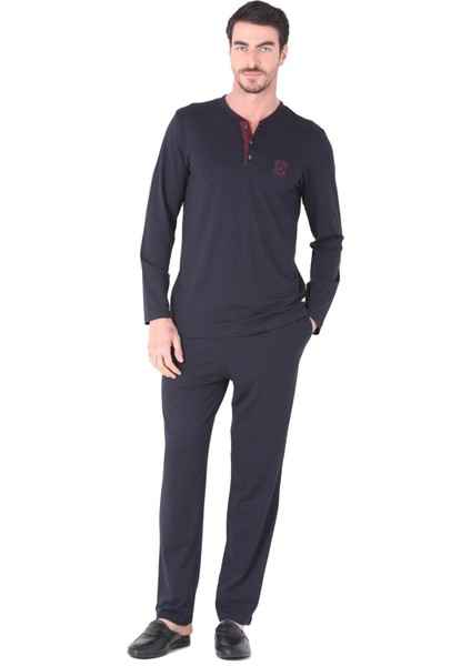 Erkek Uzun Kol Düğmeli Modal Yeni Sezon Pijama Takım