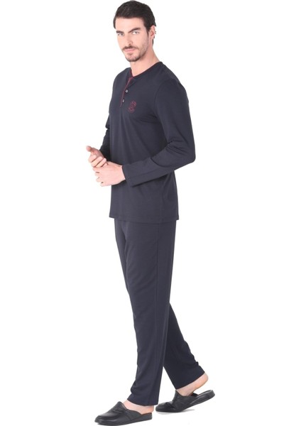 Erkek Uzun Kol Düğmeli Modal Yeni Sezon Pijama Takım