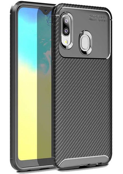 Samsung Galaxy A20E Karbon Görünüm Negro Silikon Kılıf Ekran Koruyucu