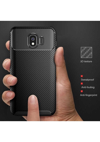 Samsung Galaxy J4 (SM-J400F) Karbon Görünüm Negro Silikon Kılıf Ekran Koruyucu
