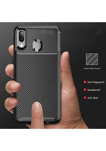 Samsung Galaxy A30 Karbon Görünüm Negro Silikon Kılıf Kırılmaz Ekran Koruyucu