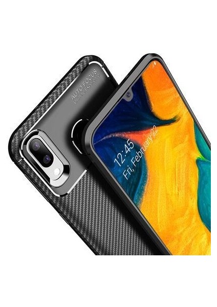 Samsung Galaxy A30 Karbon Görünüm Negro Silikon Kılıf Kırılmaz Ekran Koruyucu
