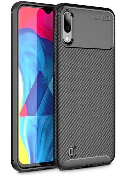Samsung Galaxy M10 Karbon Görünüm Negro Silikon Kılıf Kırılmaz Ekran Koruyucu