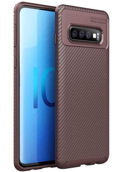Samsung Galaxy S10 Plus Karbon Görünüm Negro Silikon Kılıf Kırılmaz Ekran Koruyucu