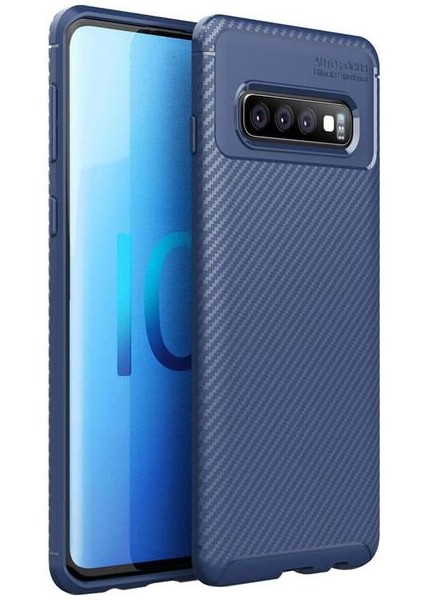 Samsung Galaxy S10 Plus Karbon Görünüm Negro Silikon Kılıf Ekran Koruyucu