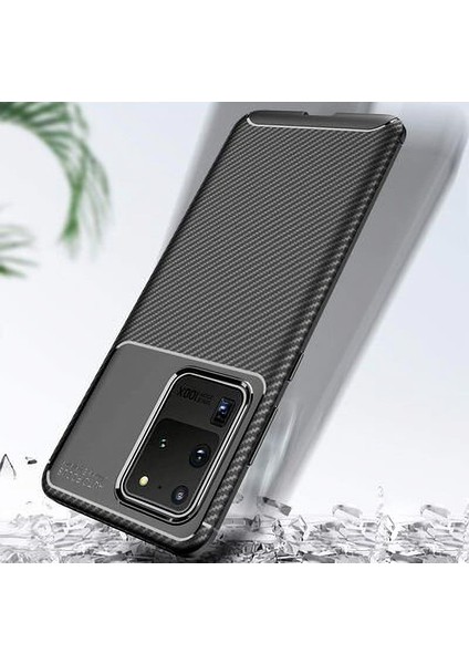 Samsung Galaxy S20 Ultra Karbon Görünüm Negro Silikon Kılıf Kırılmaz Ekran Koruyucu