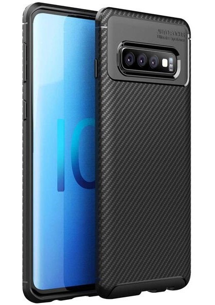 Samsung Galaxy S10 Plus Karbon Görünüm Negro Silikon Kılıf Kırılmaz Ekran Koruyucu