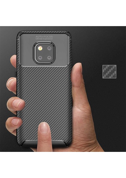 Huawei Mate 20 Pro Karbon Görünüm Negro Silikon Kılıf Ekran Koruyucu