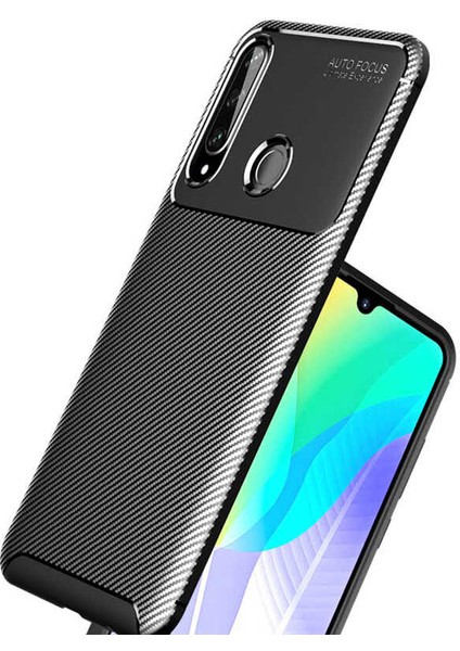 Huawei Y6P Karbon Görünüm Negro Silikon Kılıf Ekran Koruyucu