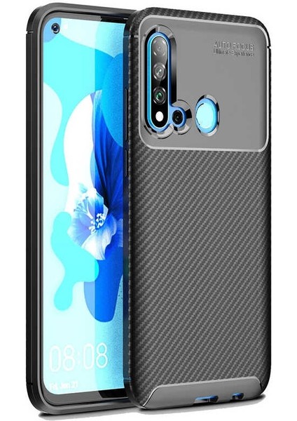 Huawei P20 Lite 2019 Karbon Görünüm Negro Silikon Kılıf Ekran Koruyucu