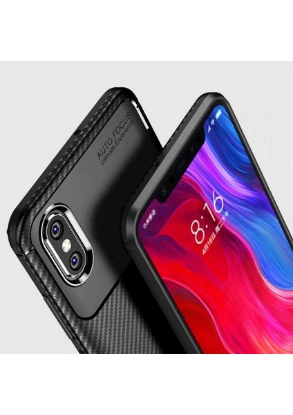 Xiaomi Mi 8 Pro Karbon Görünüm Negro Silikon Kılıf Ekran Koruyucu