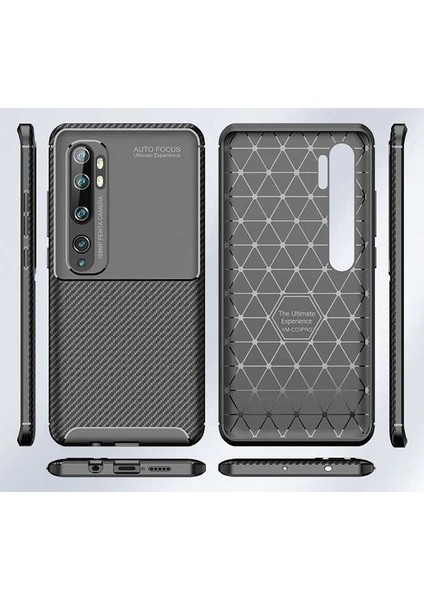 Xiaomi Mi Note 10 Karbon Görünüm Negro Silikon Kılıf Ekran Koruyucu