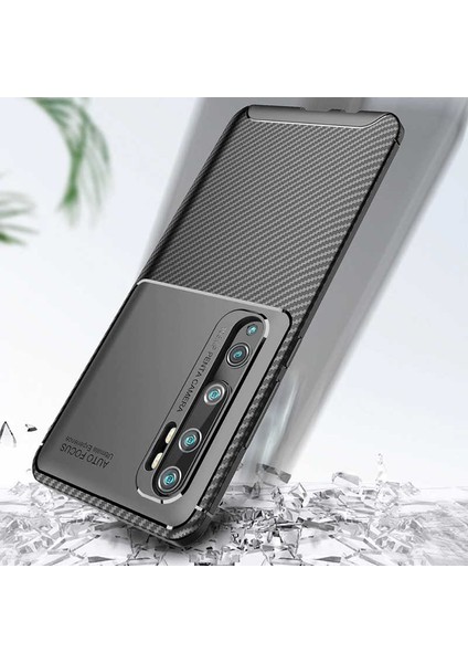 Xiaomi Mi Note 10 Karbon Görünüm Negro Silikon Kılıf Ekran Koruyucu