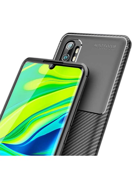Xiaomi Mi Note 10 Karbon Görünüm Negro Silikon Kılıf Ekran Koruyucu