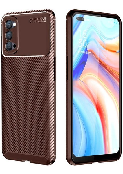 Oppo Reno 4 (CPH2113) Karbon Görünüm Negro Silikon Kılıf Ekran Koruyucu