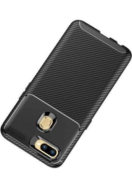 Oppo Ax7 Karbon Görünüm Negro Silikon Kılıf Ekran Koruyucu