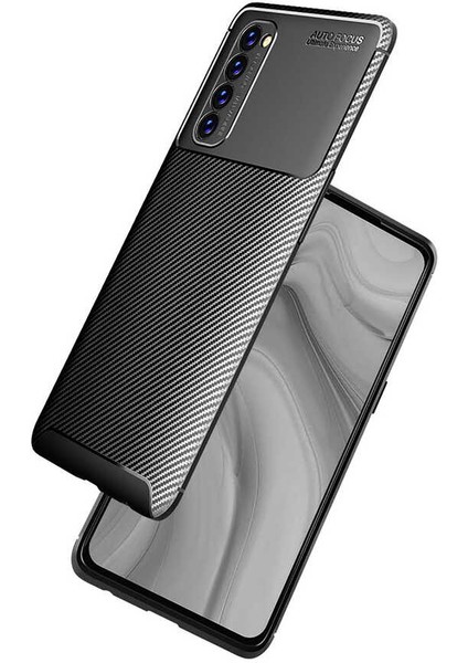 Oppo Reno 4 Pro (CPH2109) Karbon Görünüm Negro Silikon Kılıf Ekran Koruyucu