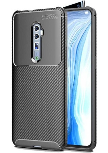 Oppo Reno 10X Zoom Karbon Görünüm Negro Silikon Kılıf Ekran Koruyucu
