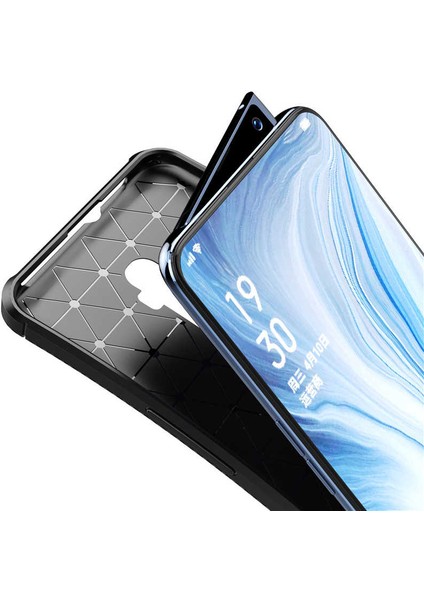 Oppo Reno 10X Zoom Karbon Görünüm Negro Silikon Kılıf Ekran Koruyucu