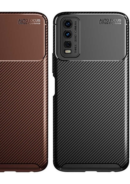 Vivo Y11S Karbon Görünüm Negro Silikon Kılıf Ekran Koruyucu