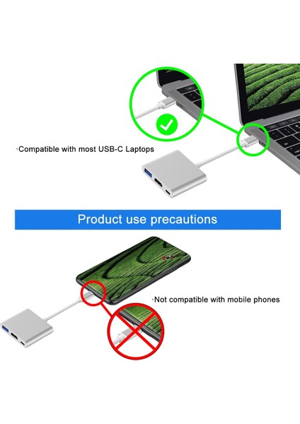 USB Type-C To HDMI ve USB 3.0 Adaptör 4K/30Hz HDMI 3'ü 1 Arada USB C