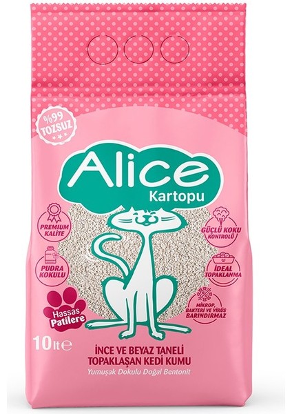 Kartopu Ince ve Beyaz Taneli Pudra Kokulu Kedi Kumu 2X10 Lt.+Alice Büzgülü Kum Kabı Poşeti 7'li