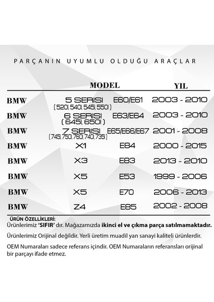 Bmw E87,E46,E90,E60,E64,E66,X1, X5 E70 E85 Için Vanos Conta Seti