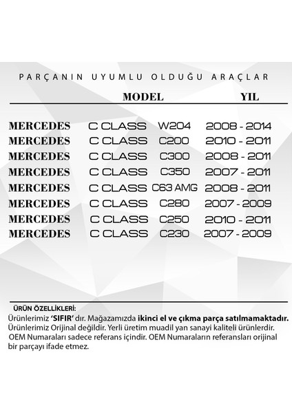 Alpha Auto Part Mercedes C Class W204, C200,C250 Için Havalandırma Izgara Kapağı (Sağ)