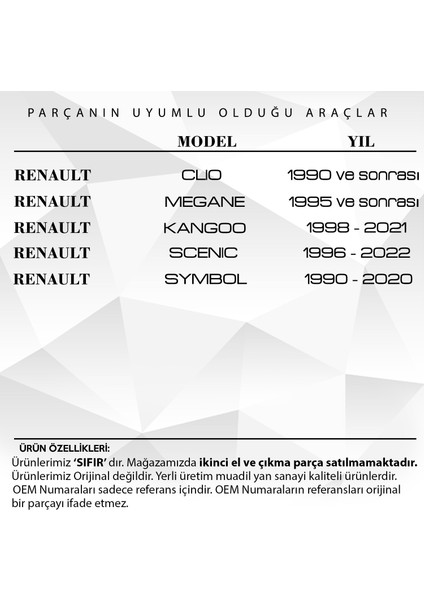 Renault Clio, Megane, Kangoo, Scenic, Symbol Için Motor Yağ Çubuğu